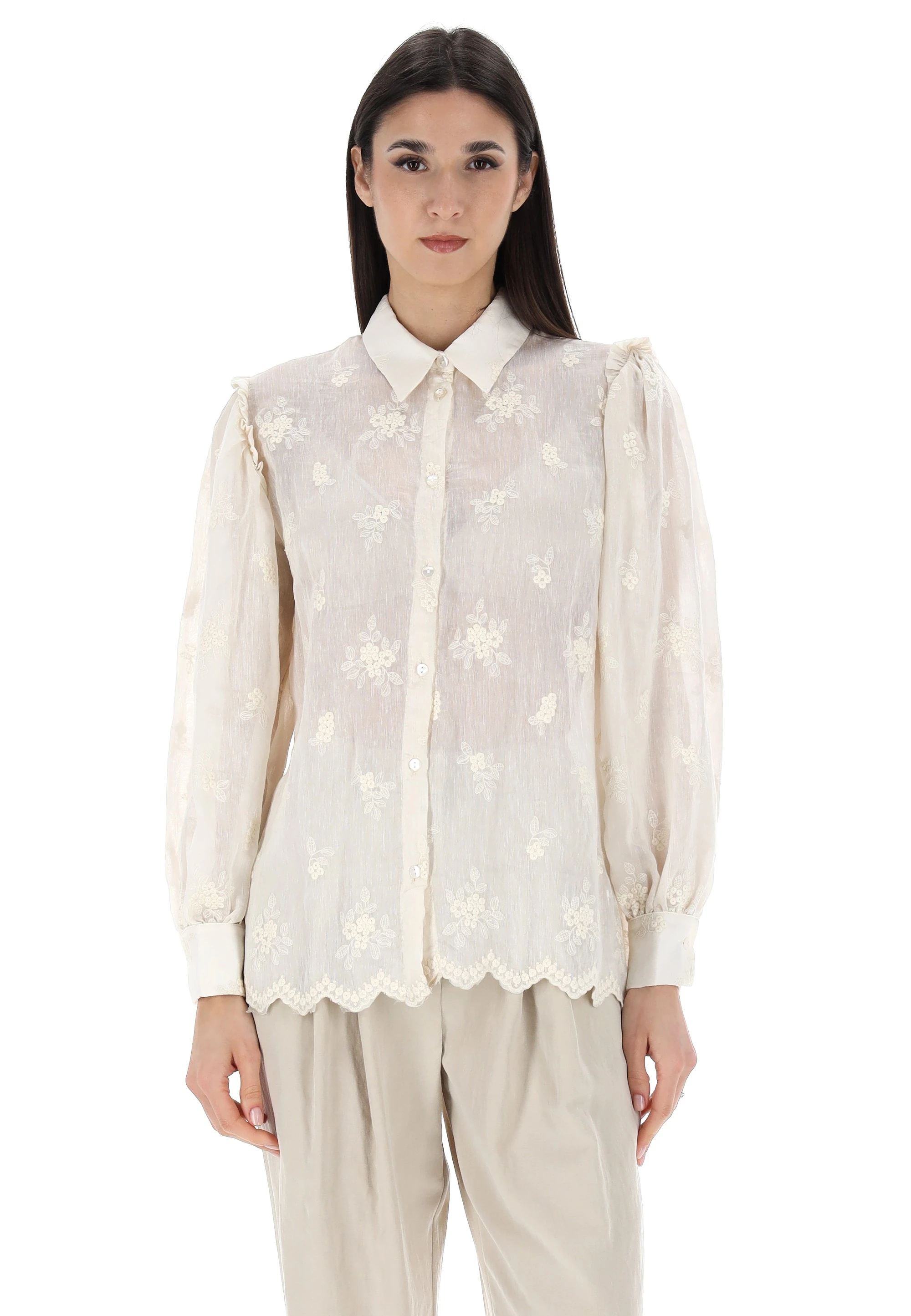 Camicia in misto lyocell con ricami all over èks